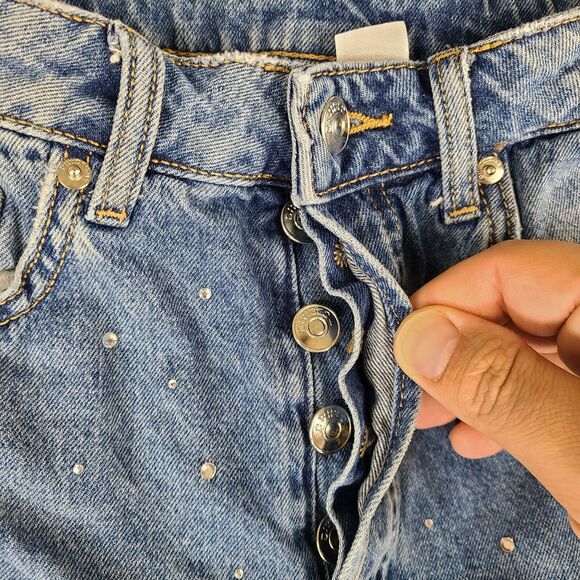 Divided by H&M Jeans Women's Size 2 (24x25.5) Button Fly Bling‎ Rhinestone Blue - Picture 4 of 11